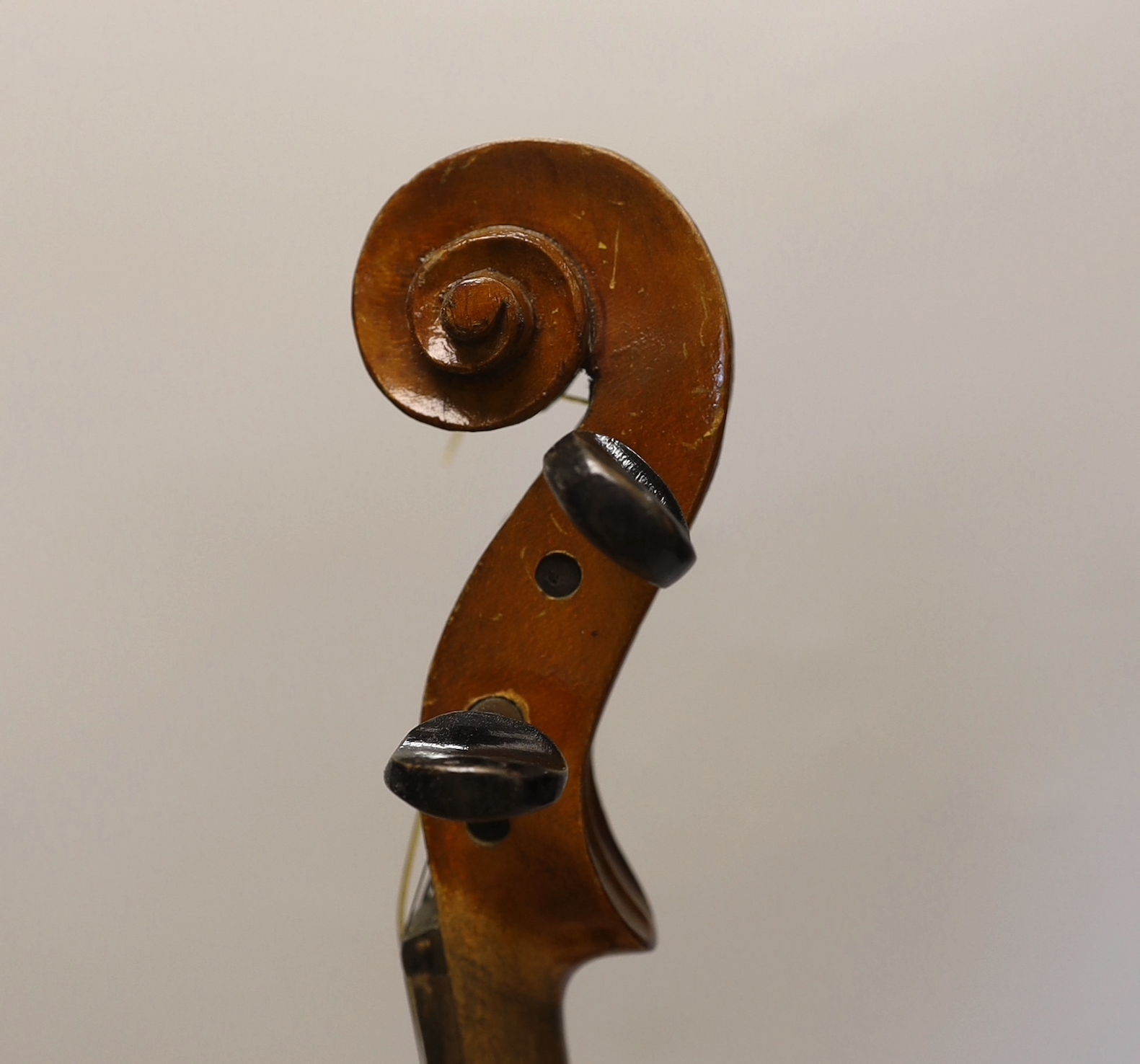 A three quarter size German violin, in case violin 56cm long
